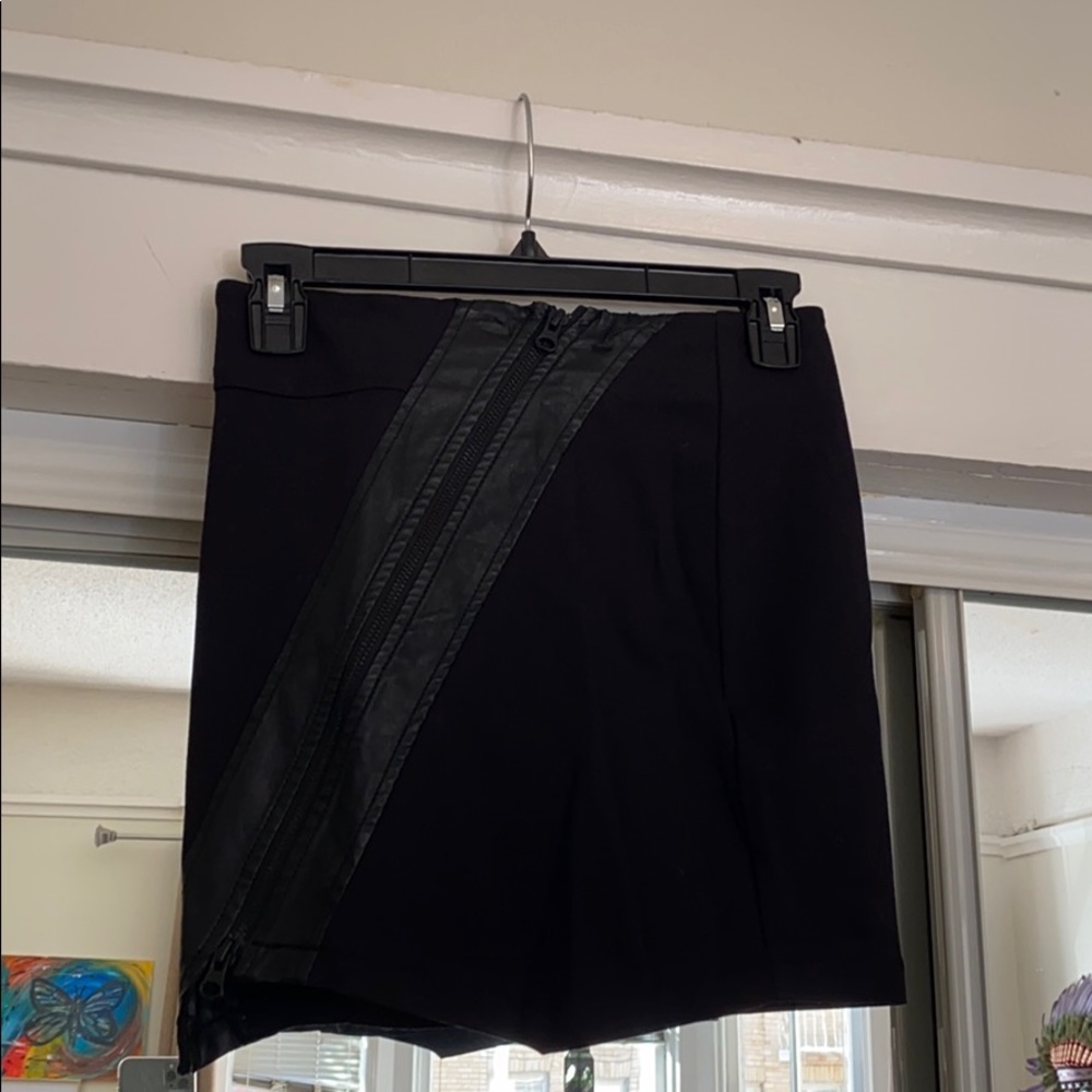 Black Skirt with Faux Leather Detail
